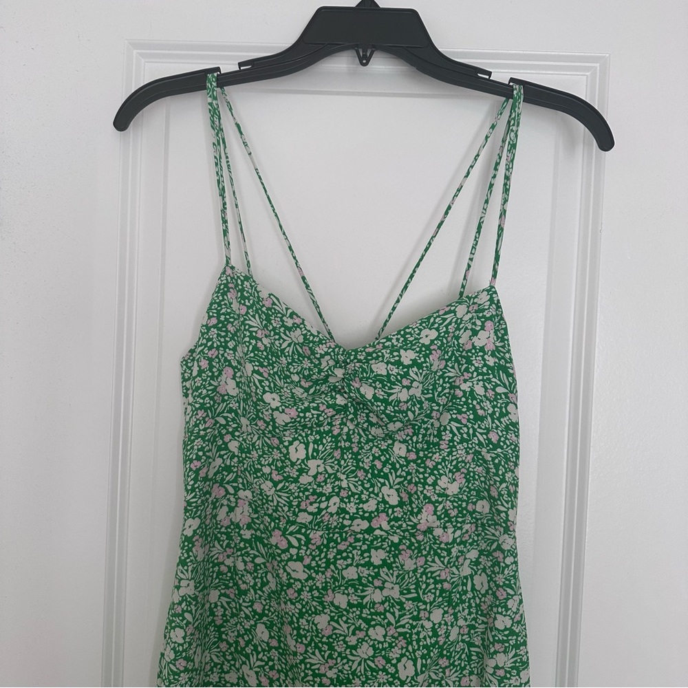 Zara Green Floral Midi Dress w/ High Slit - M - Picture 6 of 9